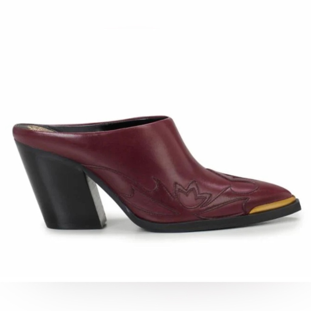 VINCE CAMUTO GRETA Burgundy Mule Cowboy Boots Western Cowgirl Leather sz 8M